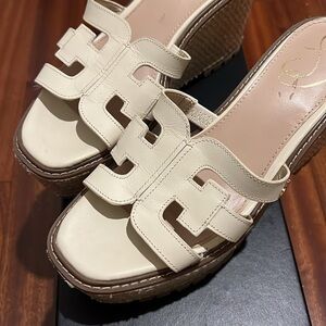 Sam Edelman Beige Leather Platform Sandals